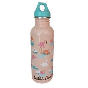 Matilda Jane Clothing Flamingo Floral Pink Blue Metal Water Bottle Screw Lid